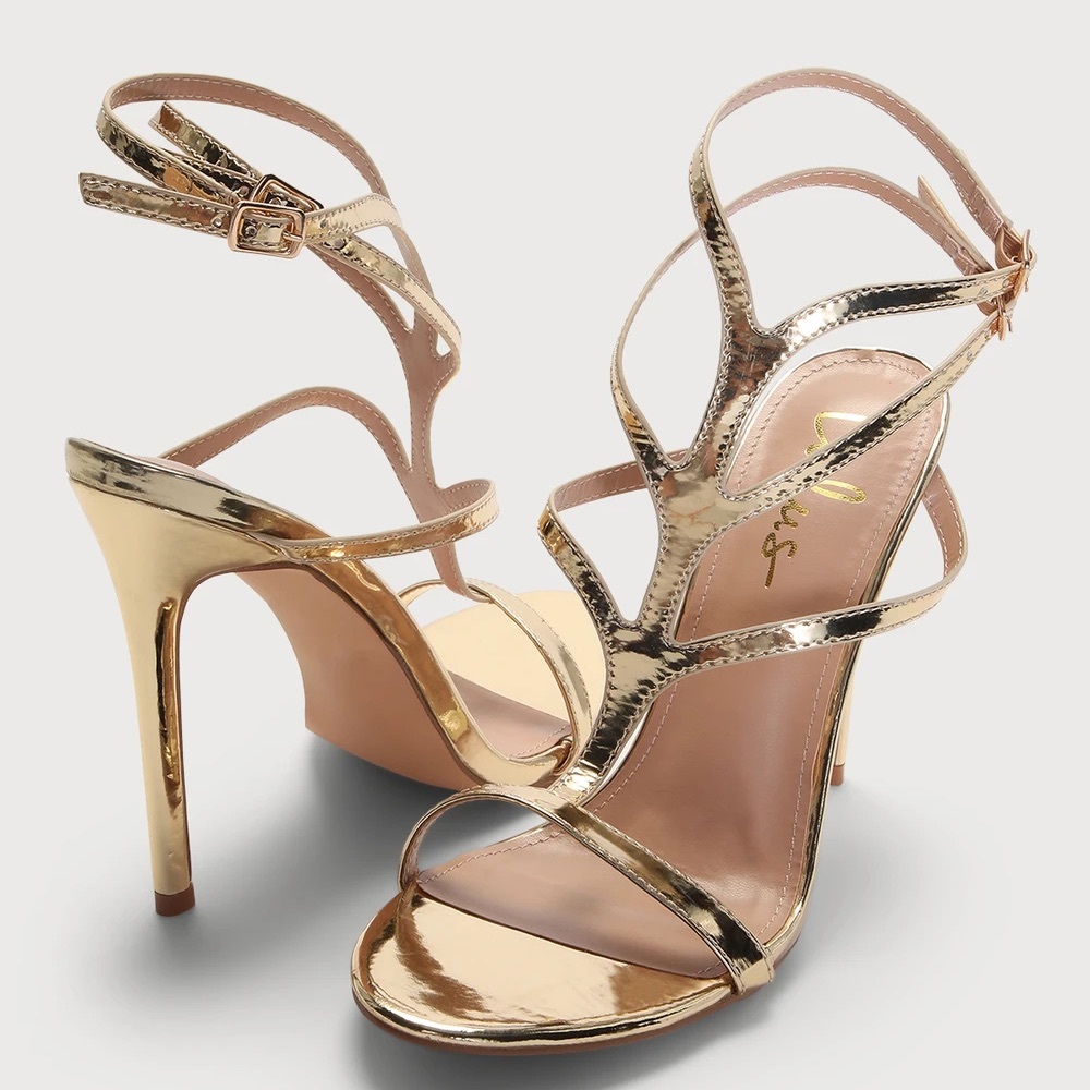 Lulu's Gold Stiletto Heels with Ankle Strap - Picture 4 of 6